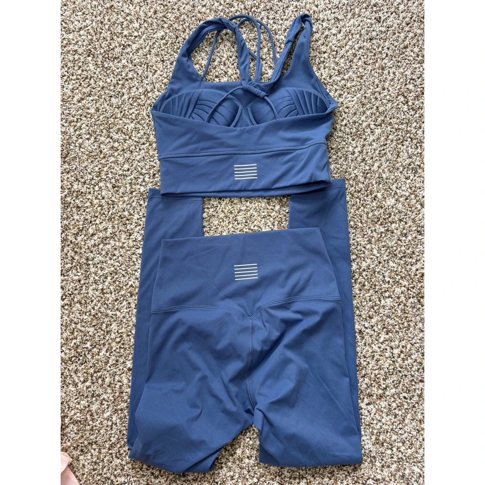 NEW Kosha Fit Activewear Set Small Blue Strappy Sports Bra High Waisted Leggings - Picture 2 of 4